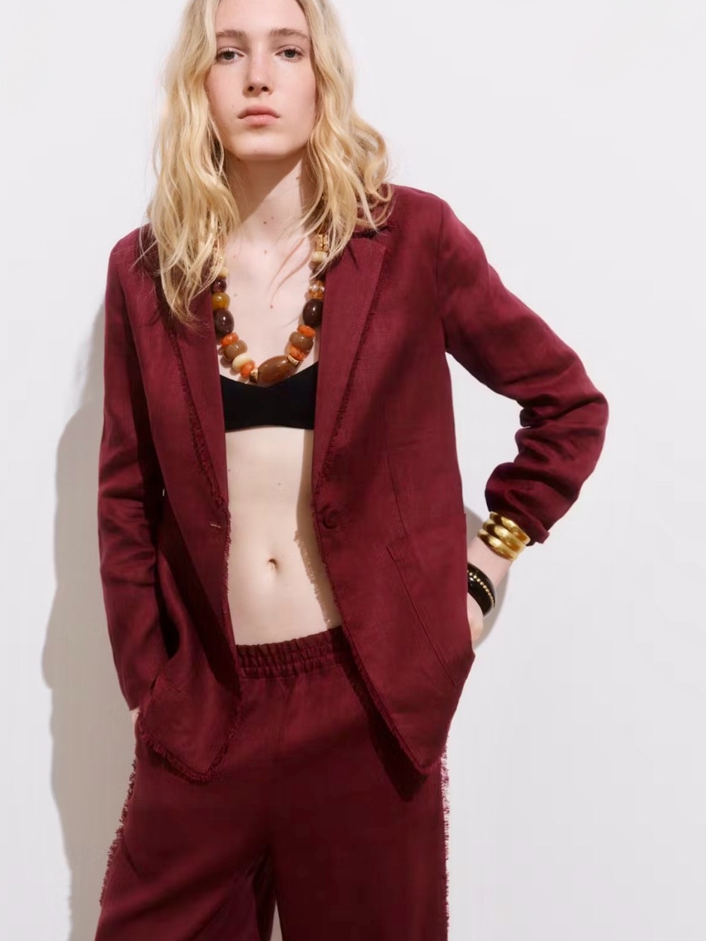 Mango Linen suit jacket with frayed ends NWT